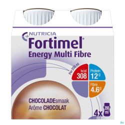 Fortimel Energy Multi Fibre Chocolat Bouteilles 4x200ml