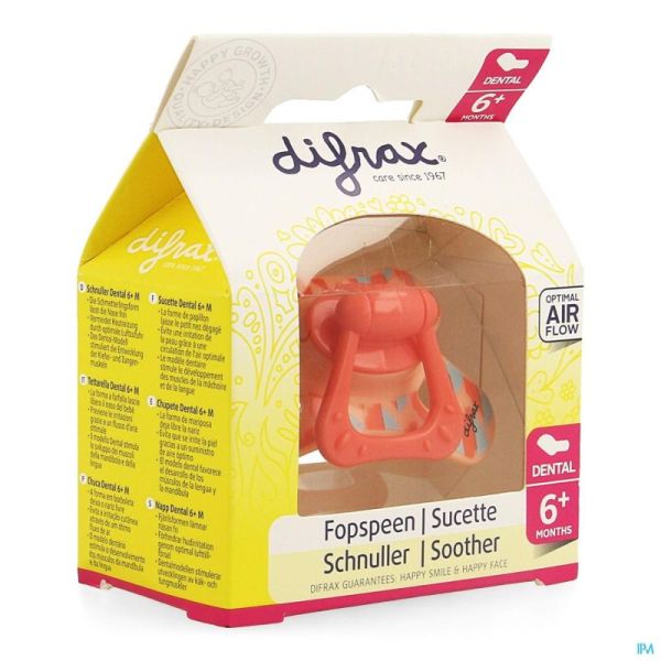 Difrax sucette silicone dental avec anneau +6m 800